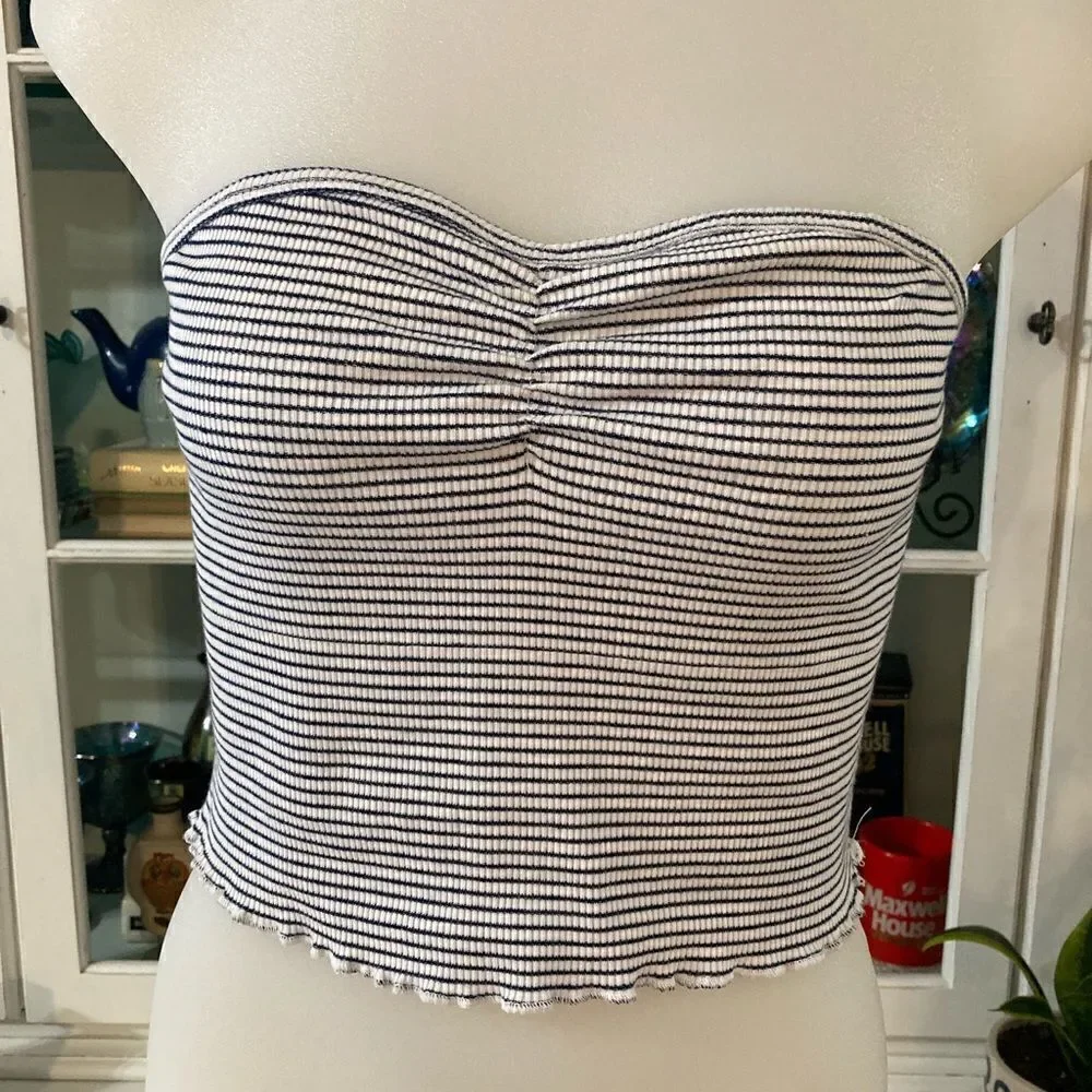 PacSun Tube Top | M | Blue & White Stripes - Picture 6 of 9